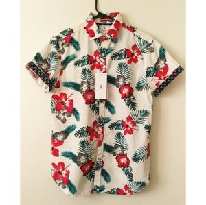 Tropical Hawaiian White Button Up Shirt